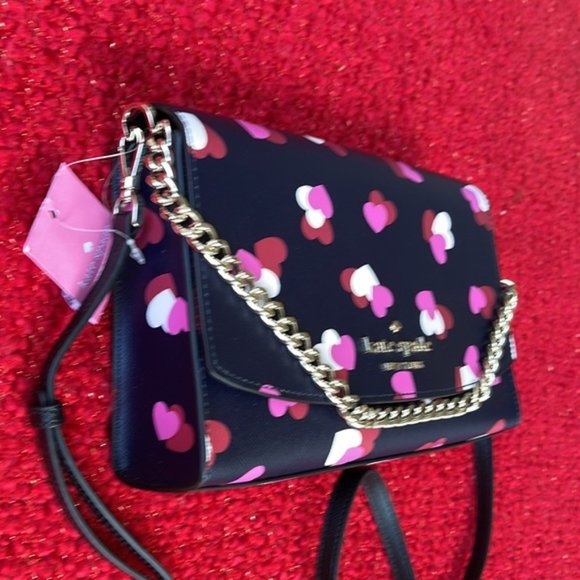 Kate Spade Carson Flutter Hearts Printed Convertible Crossbody Black Multi - Picture 2 of 14
